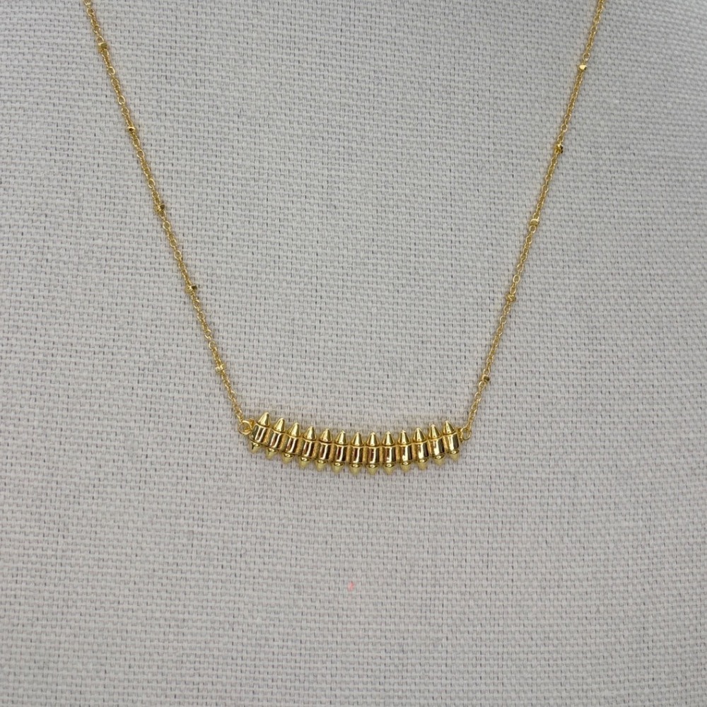 Necklace Gold Tone Metal Lobster Clasp Spiked Bar Minimalist Style New